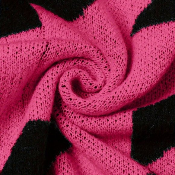 Hot Pink Casual Women's Colorblock Long Sleeve Knitted Cardigan - Picture 5 of 5